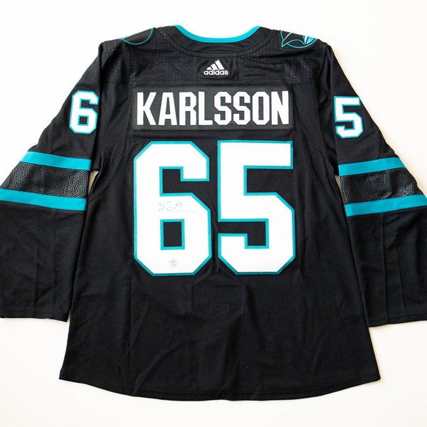 Erik Karlsson henkilökohtaisesti Signeerattu San Jose Sharks Adidas Authentic Pro Pelipaita
